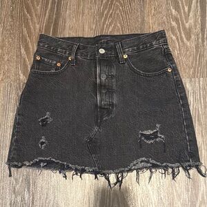 Distressed Black Denim Skirt